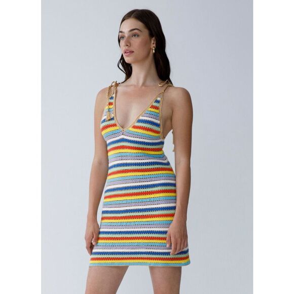 NWT My Beachy Side V-neck Ali Strappy Crocheted Mini Dress Multicolor Small - Picture 3 of 11